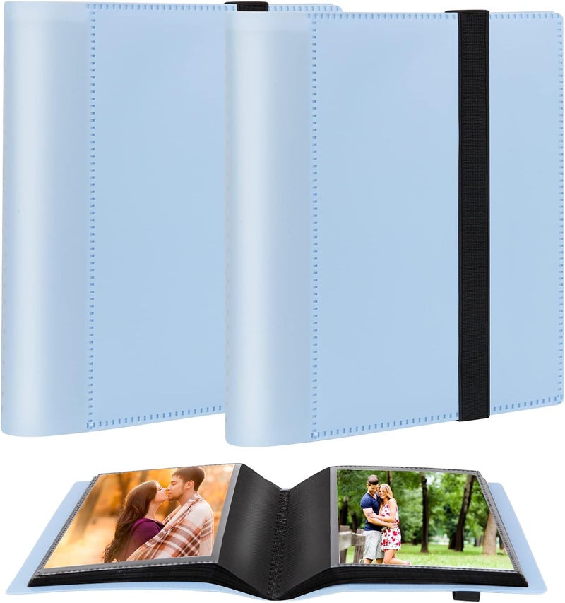 Aevdor 2Packs 5x7 Photo Album Holds 64 Photos Black Inner Pages with Strong Elastic Band, Small Photo Album 5x7, Mini Picture Book for 5 x 7 Artwork, Pictures, Kids Art Storage, Postcards, Drawings (Blue) - Image 1